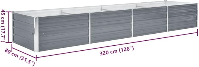 SKM Raised Bed Grey Galvanized Steel 126.0 x 31.5 x 17.7 inGrey (Weight 24.52KG)