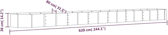 SKM Garden Raised Bed Powder-Coated Steel 244.1x31.5x14.2 Gray (18.44 KG/40.568 LBS)