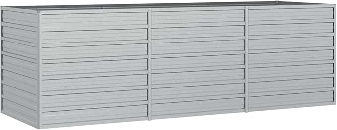 vidaXL Rectangular Garden Raised Bed - Versatile Galvanized Steel Planter Pot - DIY Friendly - Large Outdoor Flower/Herb/Vegetable Bed - Easy Assembly - Durable &amp Weather-Resistant - Silver Finish