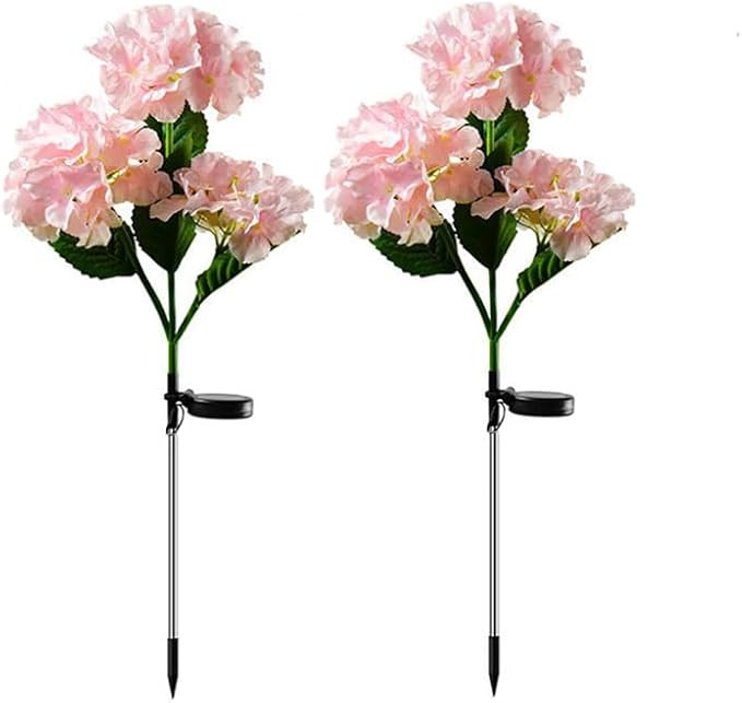 Plant Growing Lamps 2 Pack Hydrangea Flower Solar Led Light Outdoor Garden Lawn Lamps for Garden and Vegetable Patch Patio Country House Decoration(Pink-2 Pack)