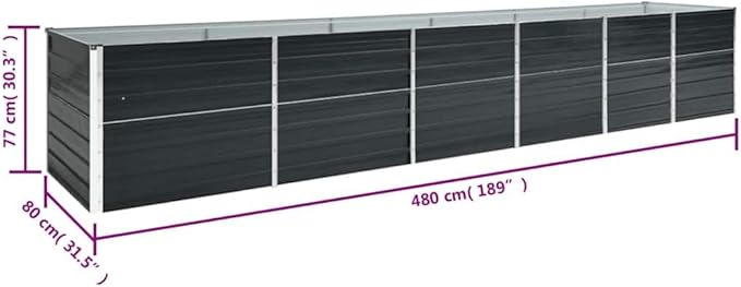 Garden Raised Bed Outdoor planters Planter Boxes Outdoor Garden Bed Suitable for Backyard Flowers Restaurants Patios Galvanized Steel 189x31.5x30.3 Anthracite