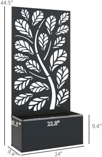 Metal Raised Garden Bed with Trellis Galvanized Planter Metal Planter Box with Trellis 24 L x 9.1 W x 44.5 H (Branches and Leaves)
