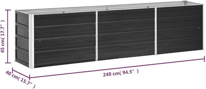 Garden Raised Bed Galvanized Steel Planter Box - 94.5x15.7x17.7 Large Metal Outdoor Anthracite - Vegetable Plant Flower Gardening Beds for Growing