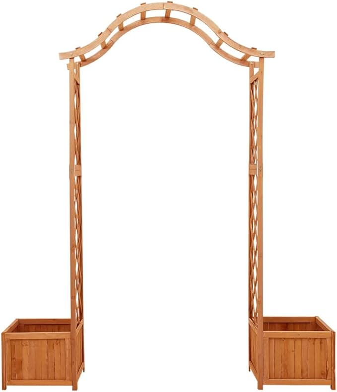 Wooden Garden Pergola with Planter Solid Firwood Planter with Trellis Outdoor Raised Garden Bed for Plants Hanging Flower Baskets Brwon-160
