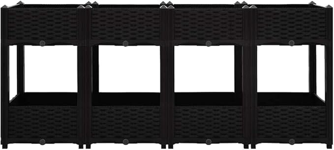 63x63x28 Raised Garden Bed Matte Black PP Box with Dual Shelves Outdoor Balcony Patio Planter for Herbs Tomatoes Flowers