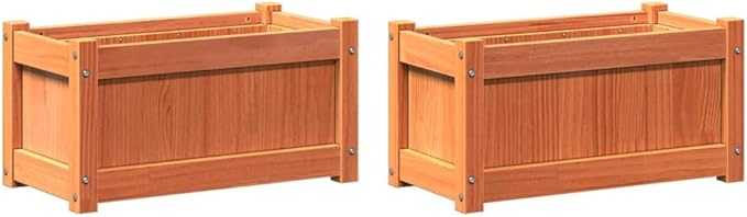 Wax Brown Solid Pine Wood Garden Planter Set of 2 Rectangular Raised Garden Bed for Outdoor Plants 23.6 x 23.6 x 12.2 Inch