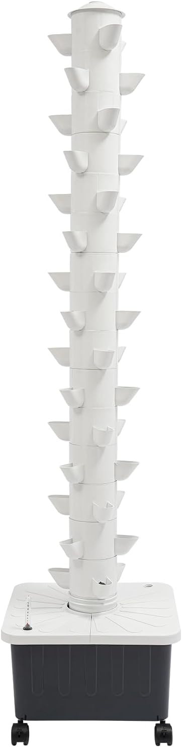15-Tier 45-Plant Hydroponic Growing Kit Hydroponic Growing Tower Set with Wheels for Outdoor Indoor Vertical Vegetable Plant Tower Self-Watering Garden Planter Tower