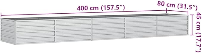 vidaXL Garden Raised Bed - Silver Galvanized Steel Outdoor Planter Box for Patio Balcony and Garden - 157.5 x 31.5 x 17.7