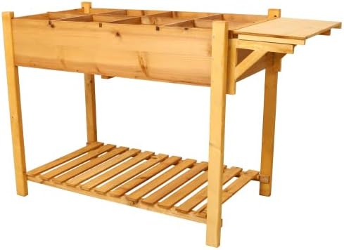 8 Pockets Horticulture Raised Garden Bed Elevated Wood Planter Box Stand with Foldable Side Table and Storage Shelf for Herb/Vegetables/Flowers (Brown)