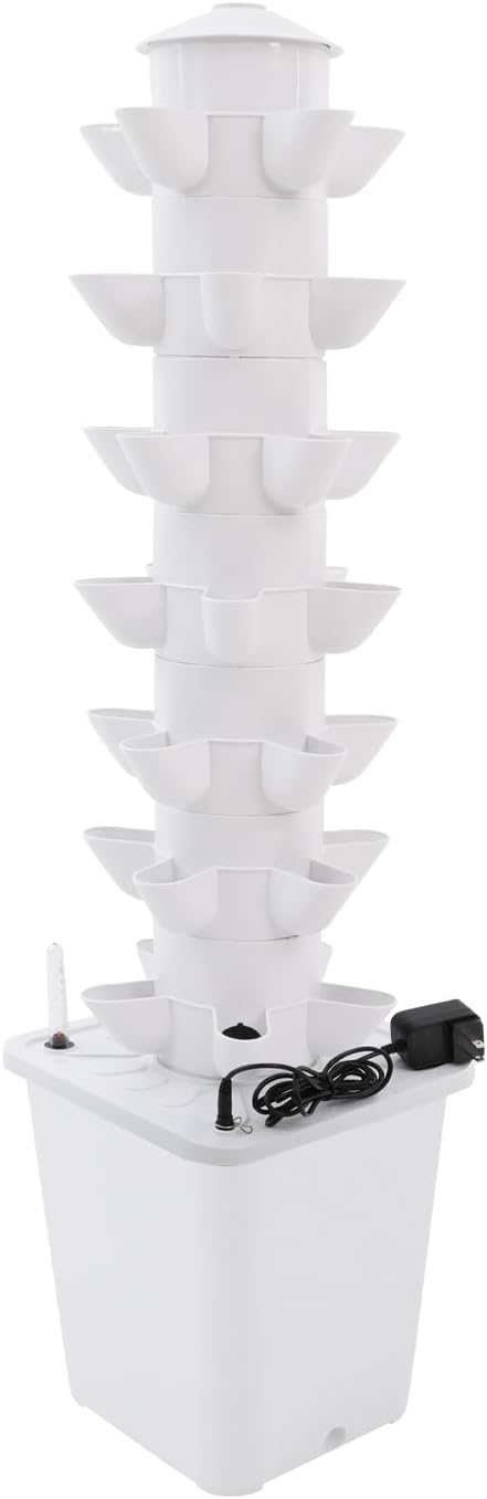7 Tiers 35 Holes Plants Hydroponic Tower Hydroponics Growing System Tower Vertical Hydroponic Tower Planter Germination Kit for Herbs Vegetables Fruits Peppers Strawberries White