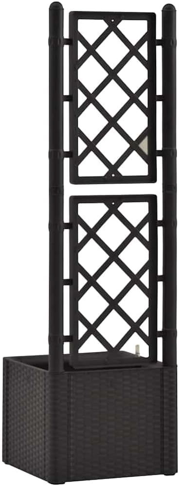 vidaXL Garden Raised Bed with Trellis Raised Bed for Flowers and Plants Self Watering Planter with Water Level Indicator Outdoor and Indoor Use Anthracite PP