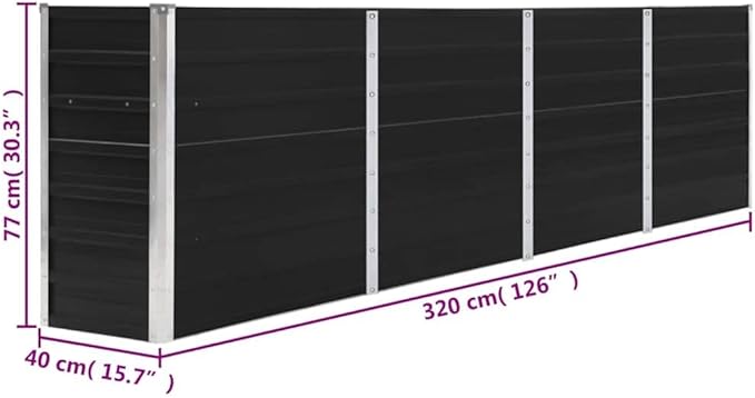 Large Galvanized Steel Raised Garden Bed for Herbs Vegetables Flowers - Outdoor Metal Planter Box for Gardening Planting - 126x15.7x30.3 Anthracite