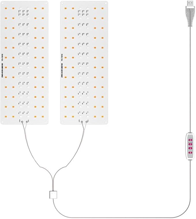 2Head Full Spectrum Grow Lights DC5V Indoor Seedling Planting Panel Lamp Dimmable Hydroponic System UV/IR Auto On/Off 8/12/16hours Timer Greenhouse Tent Cultivate Lighting Flower Succulents Fill Lamp