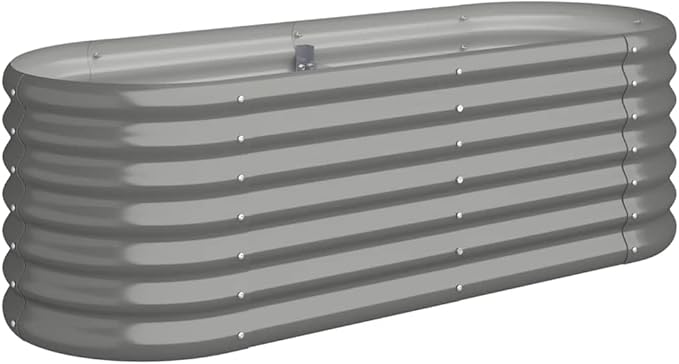 44.9x44.9x14.2 in Oval Raised Garden Bed Powder-Coated Steel Planter Box Large Outdoor Elevated Planter for Vegetables &amp Flowers Modern Grey for Patio Balcony Backyard