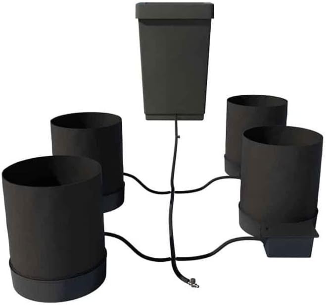 AutoPot 4 Pot GeoPot System 5 Gallon Fabric Pots - Self-Watering Gravity-Fed Hydroponic System (4Pot with 12.4 gal Tank) Indoor Black