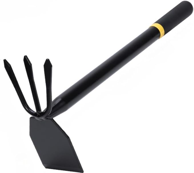 Garden Tool Set 4 PCS Heavy Duty Carbon Steel Gardening Tool Set with Non-Slip Rubber Grip Rake Shovel Outdoor Hand Tools Set Beach Combing Tool Kit Unisex Gifts for Seniors (Dual-Purpose Hoe)