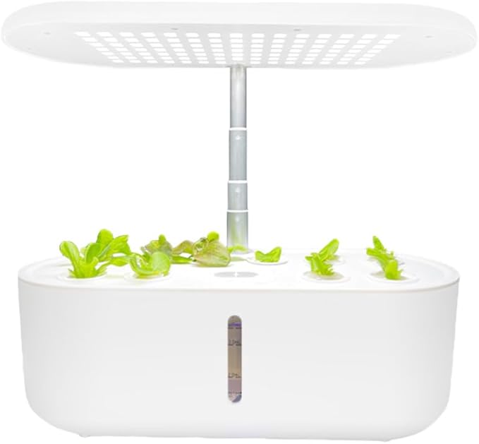 10-Hole Smart Plant Grow Light - Full Spectrum LED Lighting | 3.6L Auto Water/Oxygen Circulation | One-Touch Control | Indoor Vegetable/Fruit Growing Kit | Gardening Essential (White)