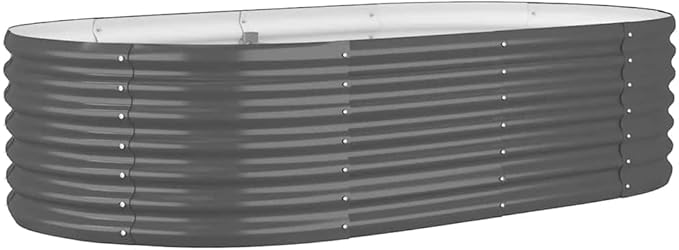 Anthracite Oval Large Metal Raised Garden Bed 59.8 x 59.8 x 14.2 in Powder-Coated Steel Planter Box Modern Outdoor Elevated Flower Bed for Patio Lawn &amp Balcony Gardening