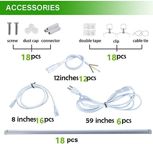 18 Pack LED Grow LightT8 Integrated Growth Tube Lamp 4ft 810W(45w x 18 4200W Equivalent)Full Spectrum Sunlight ReplacementDouble RowLinkable Design4 Foot Plant Lights for Indoor Plant