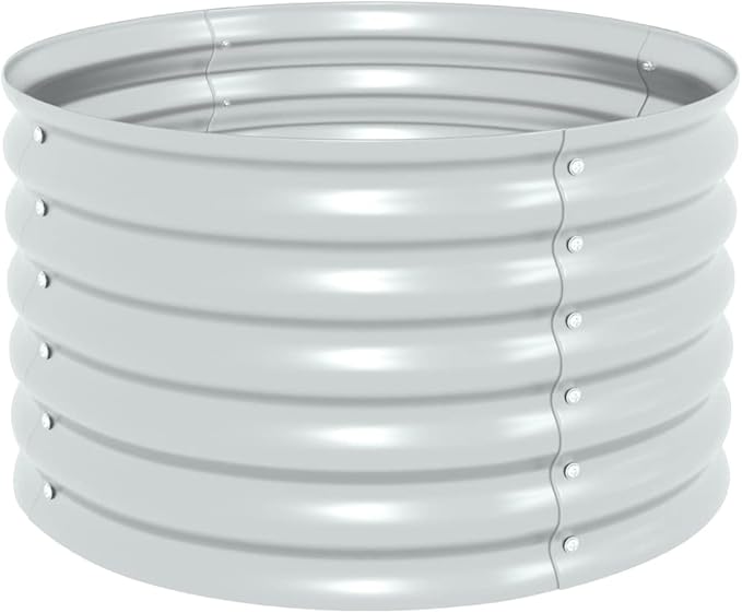 Round Galvanized Steel Raised Garden Bed 31.5x31.5x17.3 Silver Metal Planter Box for Vegetables &amp Herbs Weather-Resistant Outdoor Elevated Garden Bed for Patio &amp Lawn