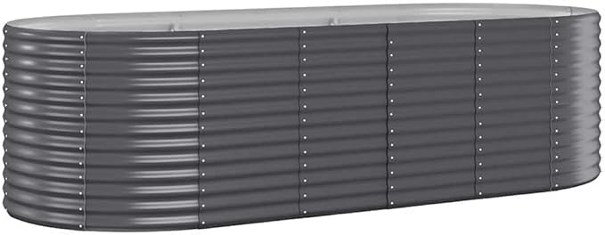 Garden Raised Bed Anthracite Powder-Coated Steel 98x39.4x26.8 Inch Oval Planter for Outdoor Plants Large Capacity Gardening