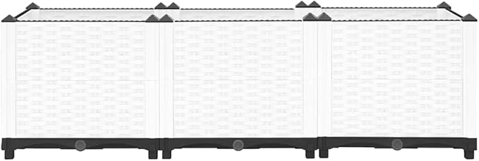 White Polypropylene Raised Garden Bed 47.2x15.7x15.0 in Durable Outdoor Planter Box with Rattan Texture for Vegetables Herbs