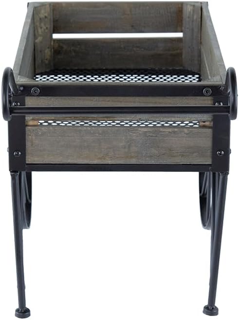 24.4x12.6x15.4 Rustic Black Trolley Cart Plant Stand Planter