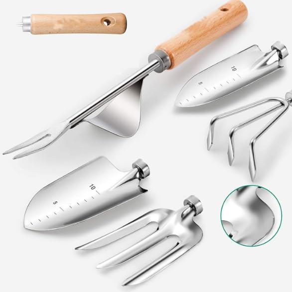 9-Piece Heavy Duty Garden Tools Set with Tote Bag Stainless Steel Gardening Kit with Ergonomic Handles Rust-Proof Outdoor Gift Set for Women Gardening Gifts