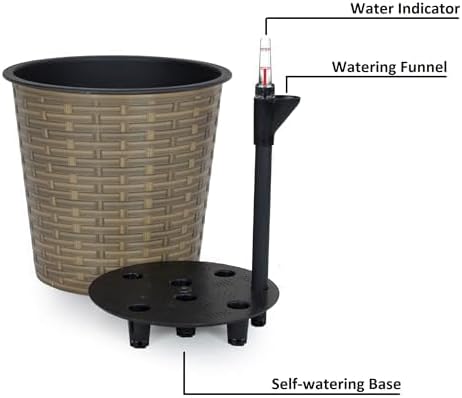 13.4 Self Watering Wicker Decor Planter for Indoor and Outdoor Round Natural