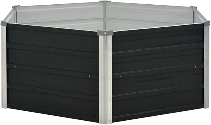 Hexagonal Raised Garden Bed Galvanized Steel 50.8x50.8x17.7 Matte Anthracite Planter for Flowers Vegetables Herbs Outdoor Patio Yard