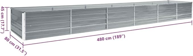 Galvanized Steel Raised Garden Bed 189x31.5x17.7 Gray Large Outdoor Planter Box for Vegetables &amp Flowers Durable Metal Elevated Garden Box for Patio Backyard