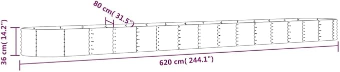 Garden Raised Bed Powder-Coated Steel 244.1x31.5x14.2 Gray Funny Plant Pots Pots for Plants Large Planters for Outdoor Plants Garden Pots for Plants Outdoor Gardening Porch