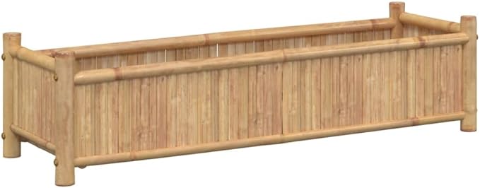 Large Bamboo Planter Box for Outdoor Vegetables Flowers &amp Herbs 39.4 inch Garden Planting Bed for Gardening and Growing - Elevated Plant Trough