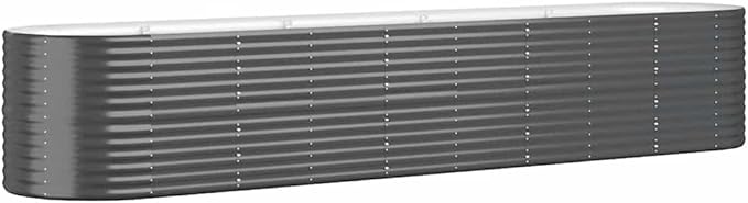 Large Oval Garden Raised Bed Anthracite Powder-Coated Steel Planter Box 144.9x31.5x26.8 Inch Outdoor Planter for Vegetables Herbs Flowers