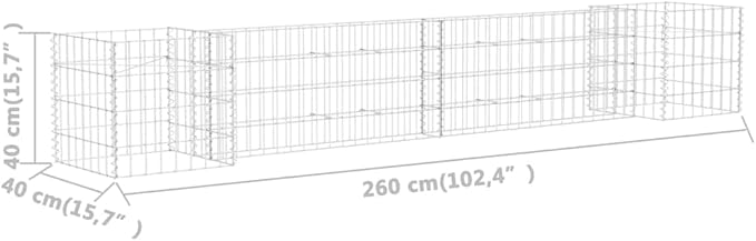 Galvanized Steel H-Shaped Gabion Planter Raised BedOutdoor Garden Galvanized Steel Wire Mesh Grid Stone Wall Flower Raised Bed for Vegetables Flowers Plants 102.4x15.7x15.7