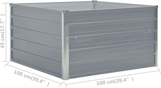 vidaXL Raised Square Garden Bed - Galvanized Steel in Gray - 39.4x39.4x17.7 - Durable Patio Deck Balcony Vegetable Flower Herb Planter with Edge Fold