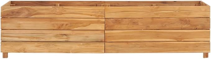 Raised Bed Recycled Teak Raised Planter with Wooden Legs and Steel Rack Bottom for Flowers Vegetables Weather Resistant Outdoor Planting Box Container 59.1x15.7x15 -AA