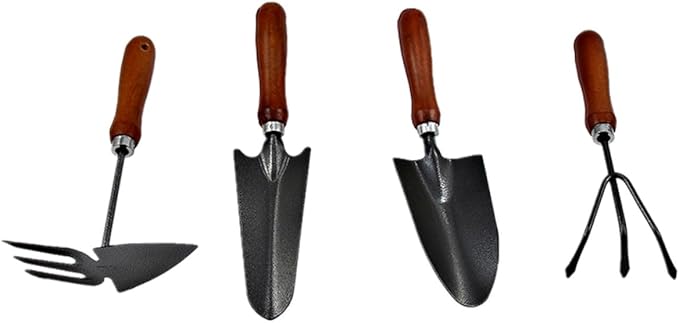 Garden Tools Set Mini Shovel and Iron Spade with Wooden Handle 4pcs Thickened Varnish Coated Hand Tools for Planting and Landscaping in Home Garden