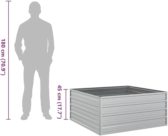 Garden Raised Bed Silver Galvanized Steel 39.4x39.4x17.7 in Square Outdoor Planter for Vegetables Flowers Durable Metal Garden Beds