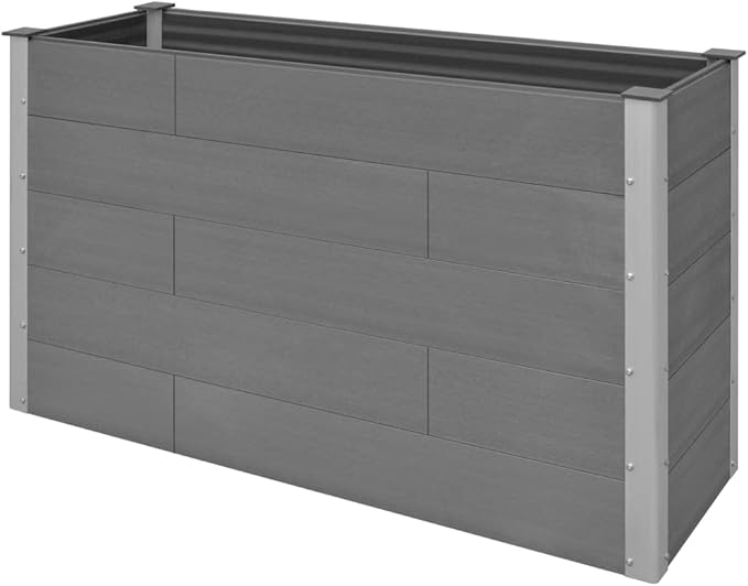 Large Garden Raised Bed Gray Wood-Plastic Composite &amp Aluminum 59.1x19.7x35.8 Inch Outdoor Planter Box for Patio Balcony Gardening