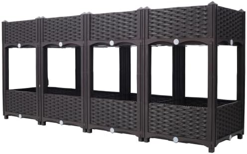 LuckyNote】Planter Raised Beds - Elevated Planter Garden Box with Drainage Plug Raised Garden Beds for Vegetable/Flower/Herb Outdoor Standing Planter Beds Gardening Kit63x15.7x27.7 (Brown)