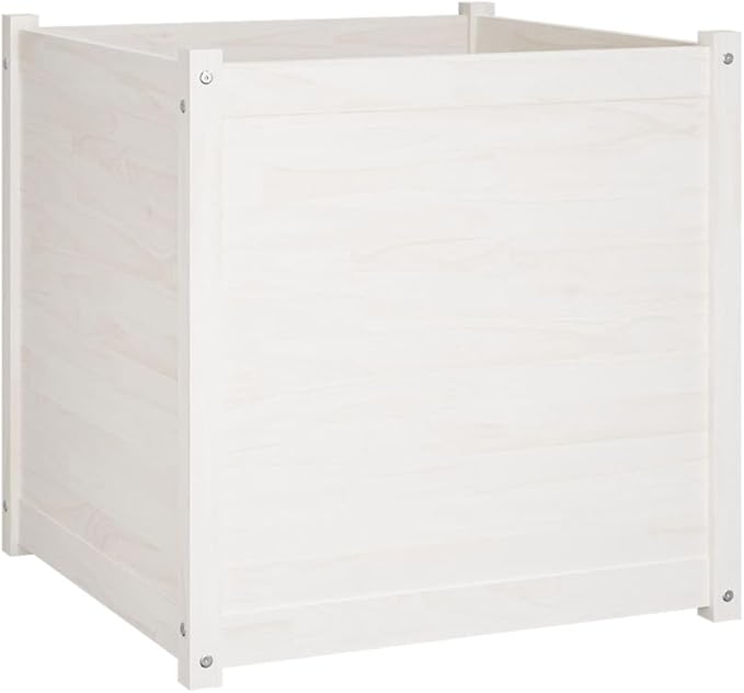 White Solid Pinewood Garden Planter 27.6 Inch Square Raised Garden Bed for Outdoor Plants Durable Rustic Planter Box for Balcony Decor