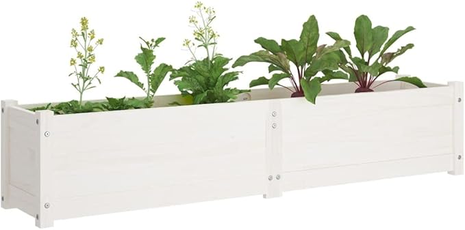 2pcs Wooden Garden Planter Box Outdoor Raised Garden Bed Garden Yard Wood Box for Vegetables Flowers Herbs and Succulents White 59.1x12.2x12.2 Solid Wood Pine