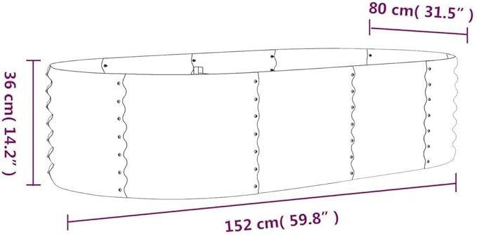 Anthracite Powder-Coated Steel Garden Raised Bed Oval Outdoor Planter for Vegetables Herbs Flowers 59.8x31.5x14.2 Inch Durable Metal Garden Beds
