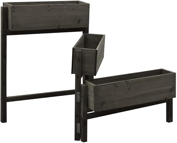 Solid Firwood Planter Grey Water-Based Finish 23.6x23.6x29.5 Inch Outdoor Raised Garden Bed for Patio Balcony Gardening