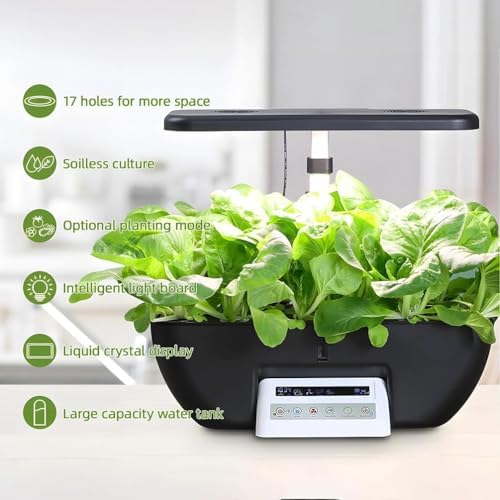 Indoor Hydroponics Growing - 17-Hole Plant Germination Kit with Pump Removable Water Tank LED Grow Light and LCD Touch Panel for Home Kitchen Gardening