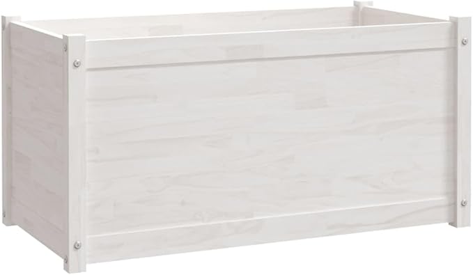 White Solid Pinewood Raised Garden Bed Large Outdoor Planter Box for Vegetables Herbs Flowers 39.4 x 19.7 x 19.7 Inch Durable Wood Construction for Patio Balcony