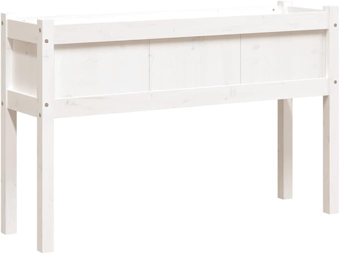 White Solid Pine Wood Garden Planter 43.3 inch Square Raised Garden Bed Outdoor Planter Box for Flowers Herbs Vegetables Durable Finish