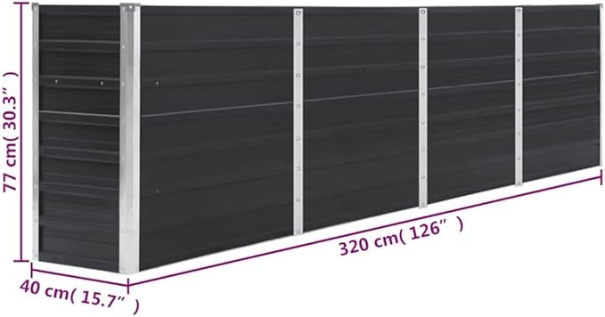 Large Rectangular Raised Garden Bed 126x126x30 Anthracite Galvanized Steel Outdoor Planter Box for Vegetables Flowers Patio Balcony