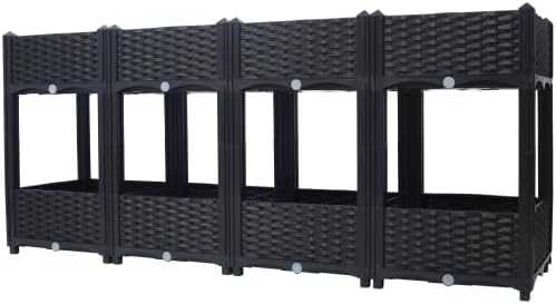 LuckyNote】Planter Raised Beds - Elevated Planter Garden Box with Drainage Plug Raised Garden Beds for Vegetable/Flower/Herb Outdoor Standing Planter Beds Gardening Kit63x15.7x27.7 (Black)